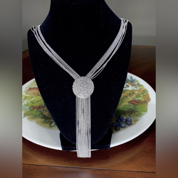 Natasha silver rhinestones long adiustable necklace 18 strands - Picture 1 of 16